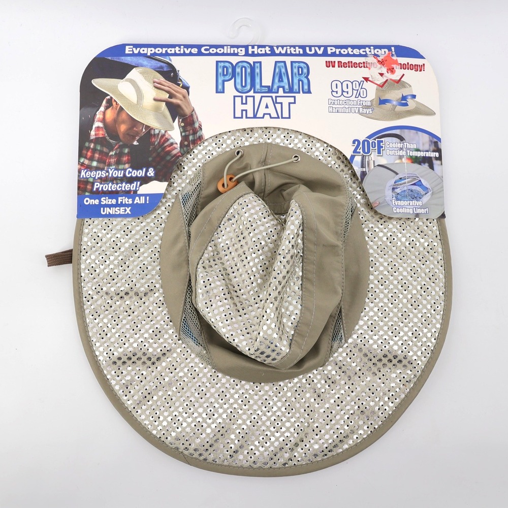NEW Polar Hat Evaporative Cooling UV Protection Wide Brim Tan Mens OSFA